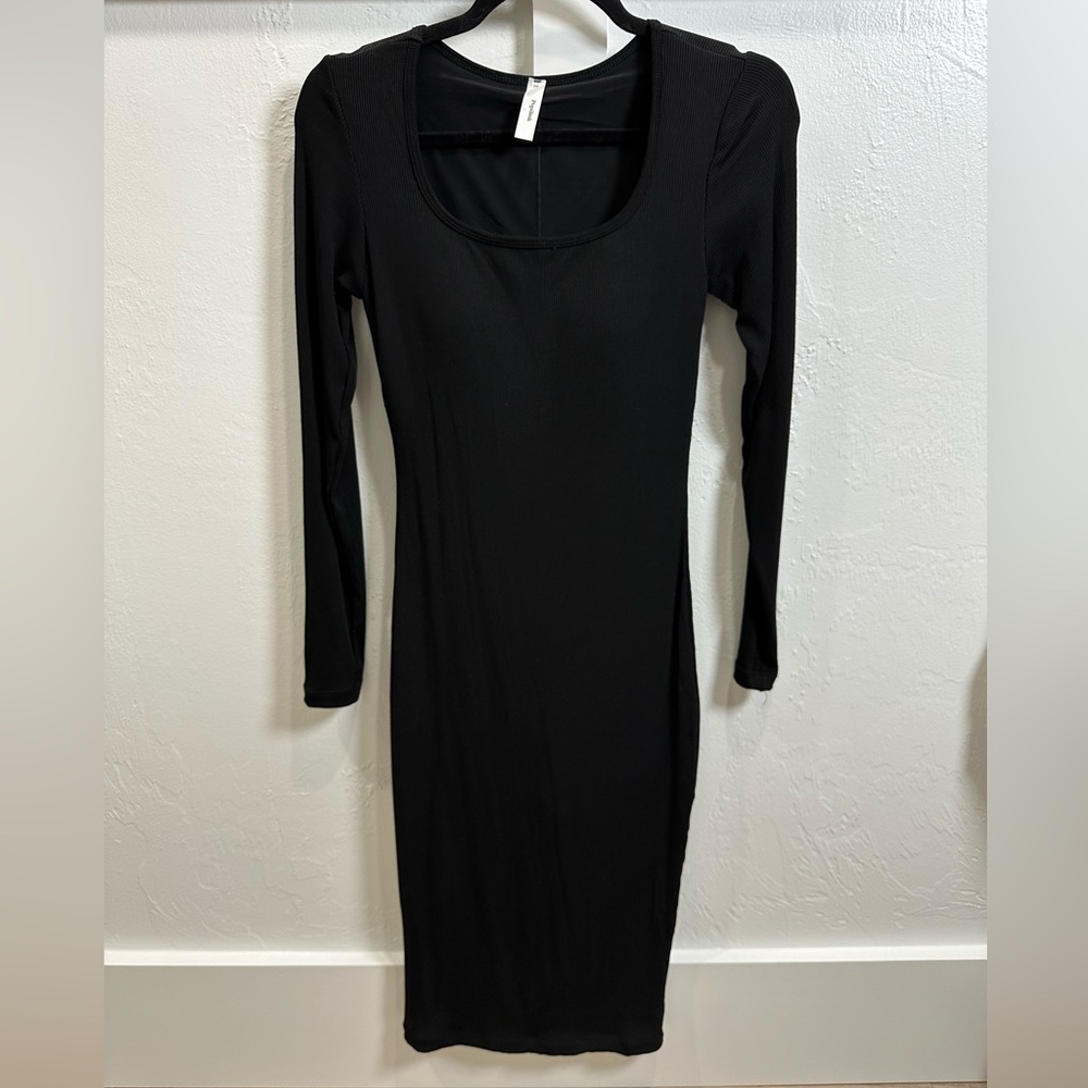 Popilush Shapewear Long Sleeve Square Neck Modal Slimming Midi Dress